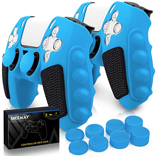 SIKEMAY Anti-Slip PS5 Controller Skin, Soft Thicken Non-Slip Studded Silicone Gel Grip Protective Cover Case for PlayStation 5 Controller Grip, 2 Pack with 8 x Thumb Grip Caps - color: Starlight Blue-Black