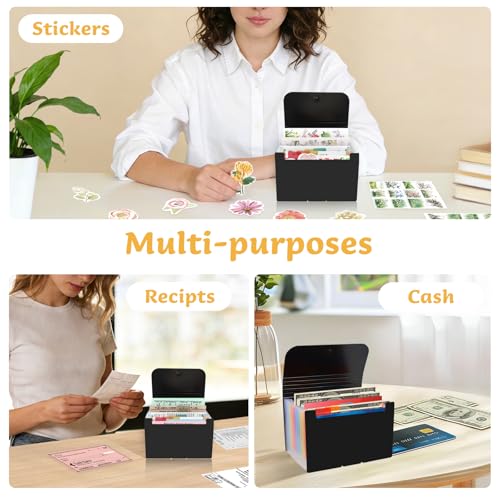 4x6 Index Card Holder Box Flash Note Card Organizer with Dividers | 3x5 Inch Flashcard Notecard Storage Case File Box with 13 Expandable Pockets Large Capacity Recipe Coupon Sticker Organizer