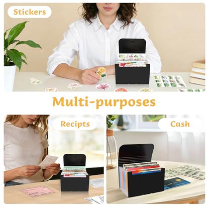 4x6 Index Card Holder Box Flash Note Card Organizer with Dividers | 3x5 Inch Flashcard Notecard Storage Case File Box with 13 Expandable Pockets Large Capacity Recipe Coupon Sticker Organizer