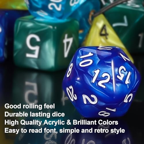 QMay DND Dice Set 15 X 7 Polyhedral Dice (105pcs) with 1 Large Flannel Bag, D&D Dice (D4 D6 D8 D10 D% D12 D20) for Dungeons and Dragons RPG MTG Table Games - color: 15 Sets-105pcs