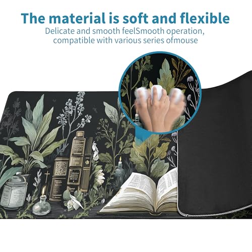 Dark Academia Mouse Pad Desk Mat XL Extended Large Gaming Desk Pad Mousepad, Mystical Green Plant Computer Laptop Keyboard and Mouse Mat, Desktop Protector Mat for Office and Home 31.5x11.8 in - color: Dark Academia