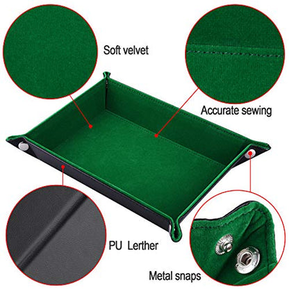 SIQUK Double Sided Dice Tray Folding Rectangle PU Leather and Dark Green Velvet Dice Holder - color: Dark Green