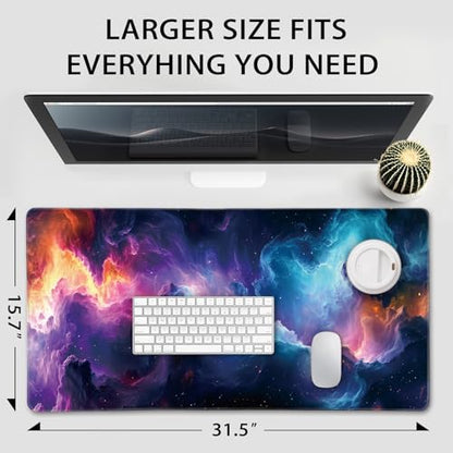 Galaxy Large Gaming Mouse Pad Desk Mat 31.5"x15.7" | Extended Mousepad, Non-Slip Rubber Base , Stitched Edges, for Computer/Laptop/Office/Home - color: Nebula Space