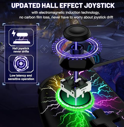 Gammeefy Switch Controller – Hall Effect Joysticks & Enhanced Grip – One Piece Switch Joypad Replacement Switch Pro Controller with 8-Color RGB Lighting, Turbo, Macros - Lightning, 6.2"/7" - color: Lightning, size: 6.2"/7"