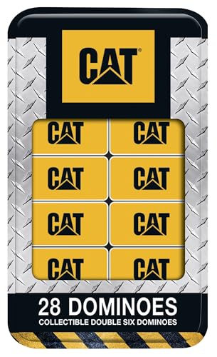 Masterpieces Caterpillar Domino Cat Custom Dominoes Set - Double-Six Resin Tiles in Collectible Tin Box, CAT Logo, Unisex Adult - style: Caterpillar
