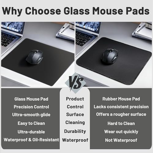 Glass Gaming Mouse Pad, Hard Mousepad for Gaming, 13.7” x 9.8” Ultra-Smooth Micro-Etched Surface Mousepad, Improved Precision & Speed, Anti-Slip Base, Silver - color: Silver, size: 13.7L x 9.8W inches