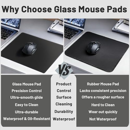 Glass Gaming Mouse Pad, Hard Mousepad for Gaming, 13.7” x 9.8” Ultra-Smooth Micro-Etched Surface Mousepad, Improved Precision & Speed, Anti-Slip Base, Silver - color: Silver, size: 13.7L x 9.8W inches