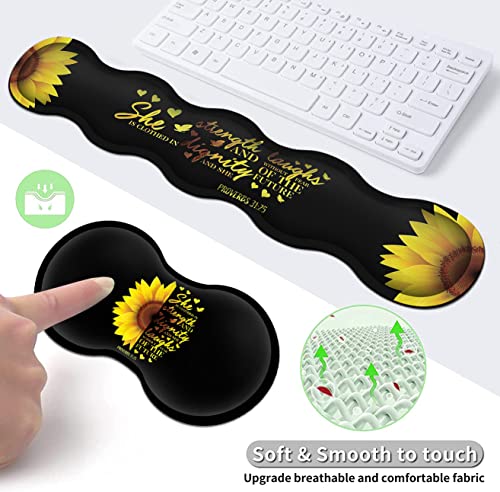 Gaming Black Mouse Pad + Keyboard Wrist Rest XL Large Mouse Mat Sunflower Christian Verse Proverbs 31-25 Extended Desk Pad Non-Slip Rubber Mice Pads Stitched Edges Pad (31.5x11.8 in) - color: JV-mouse pad-8-3