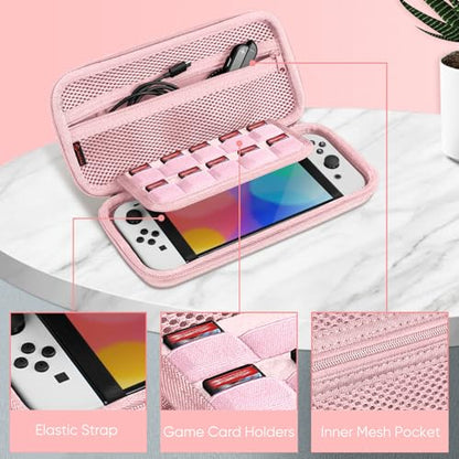 FINTIE Carrying Case for Nintendo Switch / Switch OLED Model (2021) | Shockproof, Hard Shell Protective Cover, Portable Travel Storage Bag, 10 Game Card Slots & Inner Pocket - color: Rose Gold