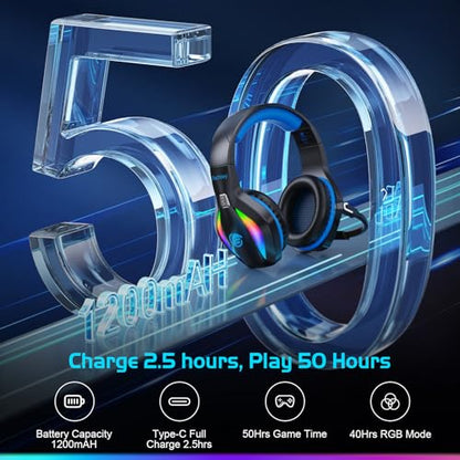 Fachixy FC100 Wireless Gaming Headset with Microphone for PS5, PS4- Gamer Headset with Mic - Bluetooth Headphones with 50Hrs Battery Life - for PC, Mac, Tablets, Switch and Smartphones