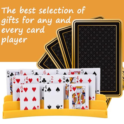 Three-Layer Design Playing Cards Holders，Playing Card Holder for Kids Adults Hands Free Card Holder for Family Card Game Nights Poker Parties - color: Yellow(2pack)