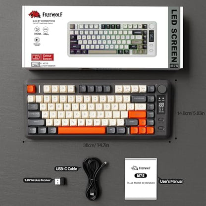 ZIYOU LANG M75 Wireless Gaming Keyboard, RGB Backlit Rechargeable 2000mAh Battery, Small Membrane But Mechanical Feel Keyboard with Smart Display & Knob, PBT Gradient keycaps for PC, MAC - Shimmer - color: Shimmer