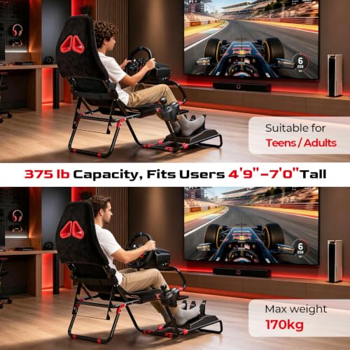 RACGTING Foldable Racing Simulator Cockpit,Gaming Sim Cockpit with Red Seat | Space-saving Storage, Fully Adjustable, 80% pre-assembled, Fit fot Logitech Thrustmaster MOZA, For apartments & living rooms