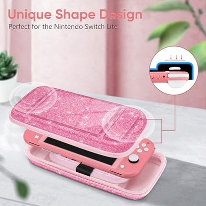 FINTIE Shockproof Carrying Case for Nintendo Switch Lite 2019 | Hard Shell Protective Cover, Portable Travel Storage Bag, Game Card / Micro SD Card Slots, Inner Pocket, Glittering Pink - color: Glittering Pink