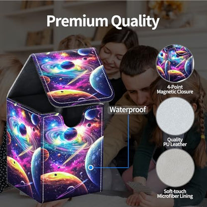 Commander Deck Box for MTG Commander Trading Cards with Magnetic Closure,Premium Leather Card Storage Box Case for MTG TCG CCG Magic Cards,Fits 100+ Single Sleeved Cards, Greatful Galaxys Planet - color: Greatful Galaxys Planet