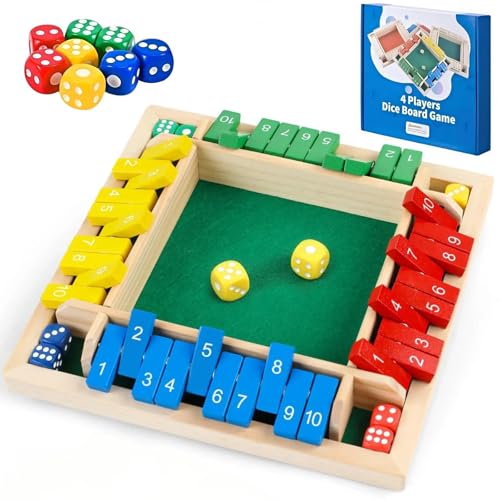 Shut The Box Game Dice Game, 2-4 Player Math Learning Toy for Adult Kids 5-7 8-12, Educational Wooden Board Tabletop Game with 8 Dice for Family, Classroom & Senior Activities, Pub and Party