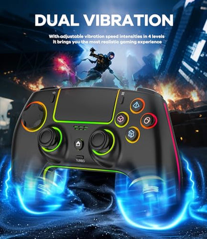 GlowPlayX Wireless Gaming Controller for PS5/Mac/Steam Deck/PC | Gamepad with 7 RGB Lighting, Hall Effect Joystick & Trigger, 6-Axis Motion Control, Dual Vibration, Turbo, 1500 mAh Battery - color: Black