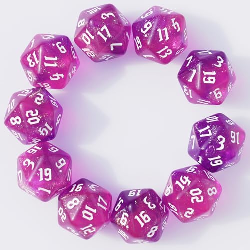 10PCs D20 Polyhedral Dice Set 22mm for DND RPG MTG Dungeons and Dragons Dice (Pink) - color: Pink