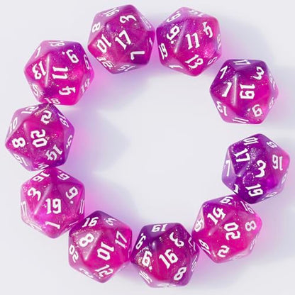 10PCs D20 Polyhedral Dice Set 22mm for DND RPG MTG Dungeons and Dragons Dice (Pink) - color: Pink