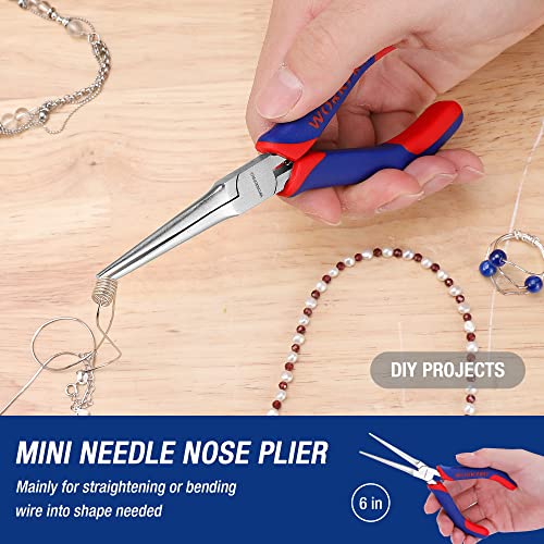 WORKPRO Mini Pliers Set, 3-Piece Small Pliers Tool Kit | Includes 4” Diagonal Plier, 5” Long Nose Plier, 6” Needle Nose Plier, for Making Crafts, Repairing Electronic Devices