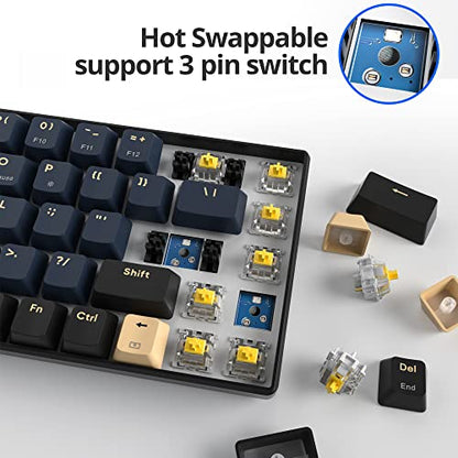 surmen GT68 65% Wireless Mechanical Gaming Keyboard 60 Percent RGB Hot-Swappable 68-Key Compact Keyboard Bluetooth5.0/2.4G/USB with Yellow Switch (Yellow Switch, Blue Samurai 68) - color: Blue samurai 68-Yellow Switch