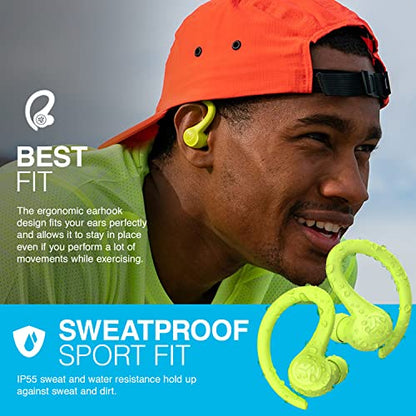 JLab Go Air Sport True Wireless Earbuds with earhook, IP55, 3 EQ Settings, Yellow - color: Yellow, style: Sport