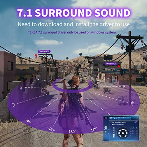 EKSA USB Gaming Headset - 7.1 Surround Sound Headphones with Breathable Earmuffs - Noise Cancelling Mic - Gaming Headphones for PC, PS4, Xbox One S/X, Android