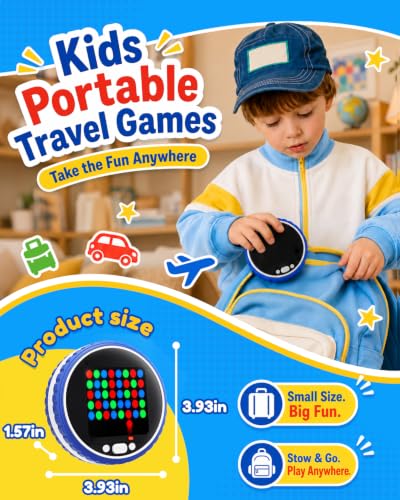 Handheld Electronic Board Games,7-in-1 Portable Travel Games with 5-in-a-Row & Tic-Tac-Toe,Birthday Gifts for Kids Adults,Strategy Family Game for Car Rides/Airplane/Camping,Brain Toy for Kids Ages 6+