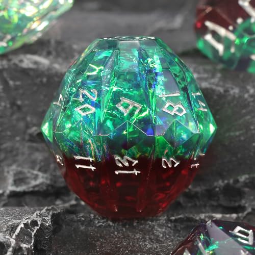 FONVGOGO Resin DND Dice, Dungeons and Dragons Dice Set DND with Box Polyhedral D and D Dice 7 Piece Role Playing Dice（Green and Silver） - color: S Green and Silver