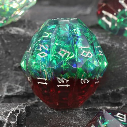 FONVGOGO Resin DND Dice, Dungeons and Dragons Dice Set DND with Box Polyhedral D and D Dice 7 Piece Role Playing Dice（Green and Silver） - color: S Green and Silver