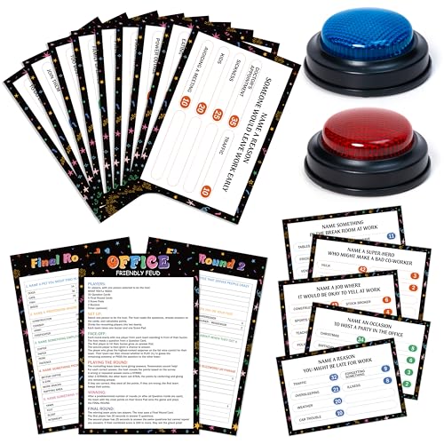 EYxsaxenk Office Friendly Feud Game with 2 Answer Buzzer - 40Pcs Workplace Trivia Quiz Feud Card Buzzer Board Game Night for Office Party Team Building Event Corporate Retreats Gathering Group Supply - style: Office