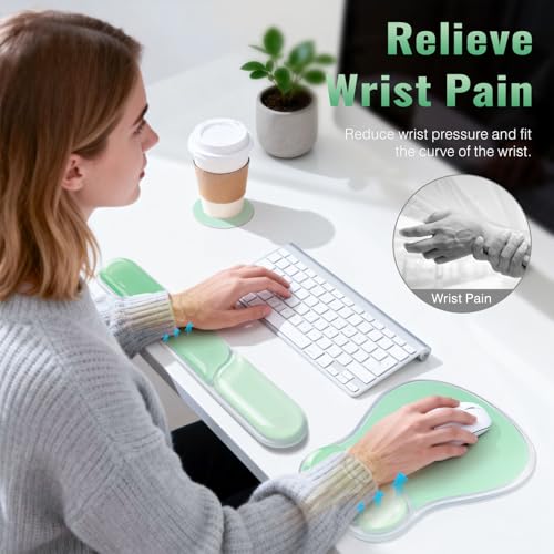 Ospelelf Mouse Pad with Wrist Rest Set Gel Ergonomic Keyboard Wrist Support Anti-Slip Rubber Bottom Office Women Desk Accessories for Computer, Laptop and Gaming, Green - color: Green, style: Keyboard Rest + Mouse Rest + Coaster