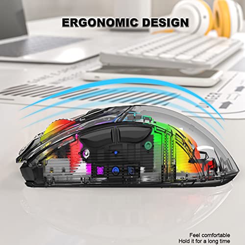 Bluetooth Wireless Mouse, Transparent RGB Mechanical Dual Mode Gaming Mouse, A Must-Have Cool USB Computer Mouse for Gaming and Esports - color: Black1