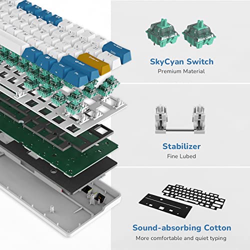 RK ROYAL KLUDGE RK61 Plus Wireless Mechanical Keyboard, 60% Percent Gaming Keyboard w/Bluetooth/2.4G/USB Wired, Hot Swappable PC Game Keyboards with USB Hub, Quiet Linear SkyCyan Switches, White