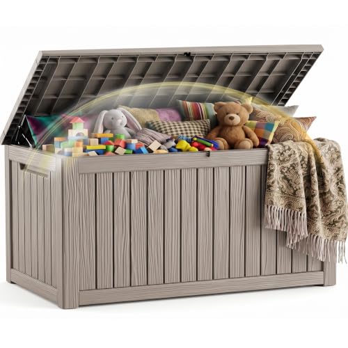 EFU Outdoor Storage Box 330 Gallon Deck Box, Waterproof Resin, Grey | (Indoor & Outdoor) Lockable UV Resistance Storage Bin, Storage Box for Outdoor, Patio Storage With Support Rod - color: Grey, size: 330 Gallon