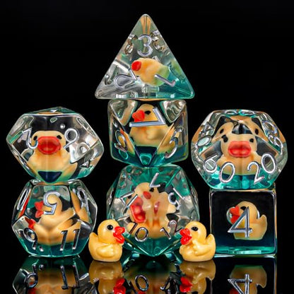 Resin D&D Dice Set, 7pcs Polyhedral Dice (D4, D6, D8, D10, D12, D20, D%) for Dungeons and Dragons, RPG, MTG (Yellow Duck) for Ages 15 and Up - color: Yellow Duck