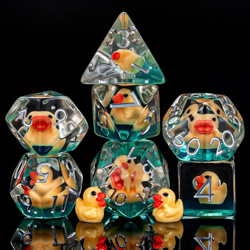 Resin D&D Dice Set, 7pcs Polyhedral Dice (D4, D6, D8, D10, D12, D20, D%) for Dungeons and Dragons, RPG, MTG (Yellow Duck) for Ages 15 and Up - color: Yellow Duck