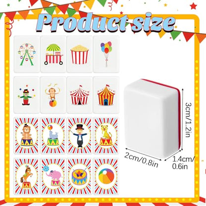 Hollowfly 2 Player Mahjong Block Set with Storage Bags 65 Tiles 30 mm Carnival Mahjong Push Tile Game with Colorful Circus Pattern No DIY Required for Friend Family Game Night Party Gift - style: Carnival