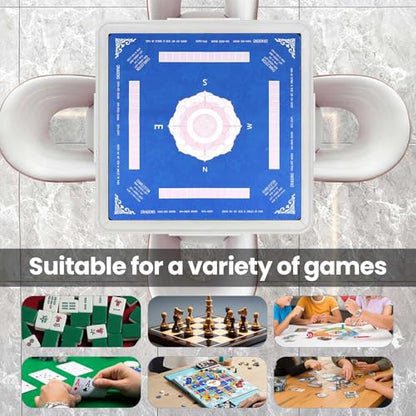 Mahjong Mat with Lotus - 32.4x32.4 Inch - Mahjong Mat for Table, Non-Slip Noise Reduction Mat, Portable Gaming Pad for Mahjong Poker Dominoes Cards & Board Games, for Asian-Themed Game Nights (Blue)