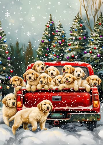 1000 Piece Puzzle for Adults - Cute Puppies Christmas Puzzle, Letters on Back, Golden Retriever Christmas Vacation Jigsaw Puzzles, Challenging Puzzles for Teens Seniors - 27.6 x 19.7 inches - color: Christmas Puppies