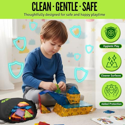 Magnetic Tiles 100 pcs with 2 Cars, STEM Building Blocks for Kids, Educational Gift, Magnet Construction Toys for Toddlers, School Teacher Supplies, Classroom Must-Haves - style: 100 Pieces