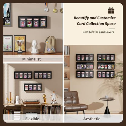 Emfogo Card Display Case, 3 Pack Trading Card Display Frame Wall Mount, Wooden Baseball Card Display Case with Clear View, Graded Sports Card Display for Trading Card Collection (3 Pack-Black) - size: 1-Layer 3 Pack
