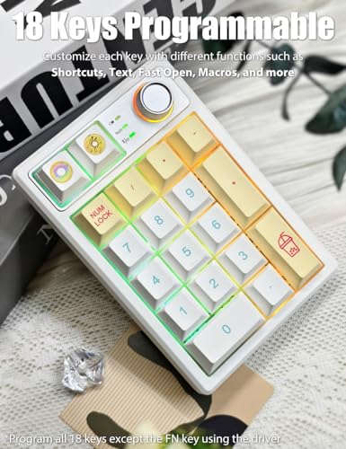 Gasket Creamy Mechanical Numpad Programmable Keypad RGB LED Backlit | Wireless 2.4G/Bluetooth 5.0/Wired USB-C Hot Swappable Macro Number Pad Rechargeable Numeric Keyboard Metal Knob, Donut - color: Donut