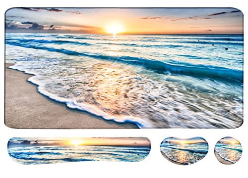 4-in-1 Large Gaming Mouse Pad, Keyboard Wrist Rest Pad & Wrist Support Mousepad Set, Extended Desk Pad Waterproof Desk Mat for Home Office Study Game-Beach - color: Beach