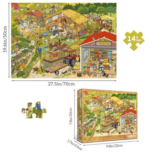 1000 Piece Jigsaw Puzzles for Adults, Harvest Farm Puzzle with 1:1 HD Poster, Precise Interlocking, Letter Markings on Back, Dust-Free, Stress Relief & Ideal Family Game Gift - color: Harvest Farm