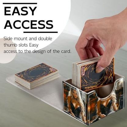 Trading Card Storage Box, Holds 100+ for MTG Cards, Premium PU Leather with Magnetic Closure, Woman With Black Cat Reading Durable Deck Box for Magic the Gathering, Trading Card Games - color: Woman With Black Cat Reading