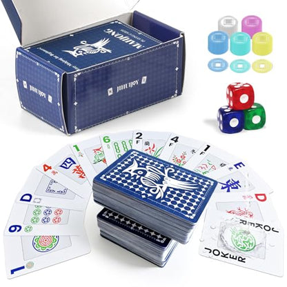 Mahjong Playing Cards Set | American Mahjong Card Game for Beginners & Travel | Includes 166 Cards, Colorful Chips, Dice | Portable Easy-to-Learn Mahjong for Family & Party Games - style: Mahjong Playing Cards Set