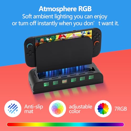 All-in-One Cooling Dock for Switch 2, RGB Stand with Smart Fan, Transparent Game Card Slots, USB Expansion & Ambient Lighting G-STORY