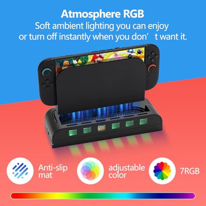 All-in-One Cooling Dock for Switch 2, RGB Stand with Smart Fan, Transparent Game Card Slots, USB Expansion & Ambient Lighting G-STORY