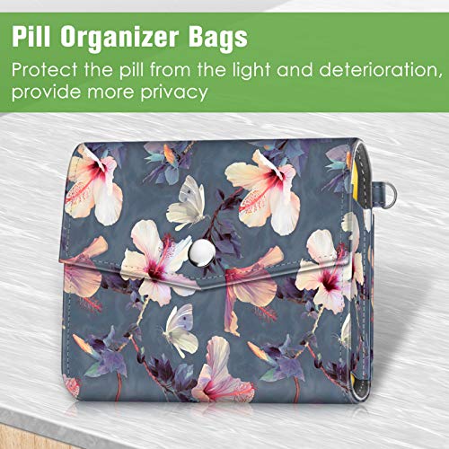 FINPAC Weekly Pill Organizers 4 Times A Day, Slide Open PU Leather Case Travel Pill Vitamin Medicine Reminder and Planner with Name Card for Morning| Afternoon| Evening| Bedtime (Blooming Hibiscus) - color: Blooming Hibiscus